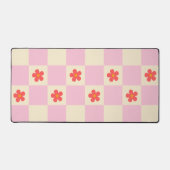 Oranje Retro Groovy Daisy Flower & Roze geruit Bureaumat (Voorkant)