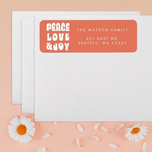 Oranje Retro Groovy Peace Love Joy Vakantie Etiket