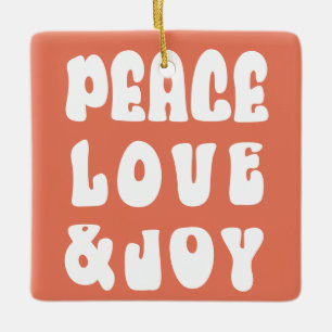 Oranje Retro Groovy Peace Love Joy Vakantie Foto Keramisch Ornament