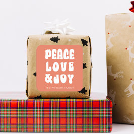 Oranje Retro Groovy Peace Love Joy Vakantie Vierkante Sticker