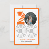 Oranje retro grote getallen Afstuderen foto Kaart (Voorkant)