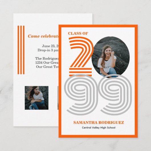 Oranje retro grote getallen Afstuderen foto Kaart (Voorkant / Achterkant)