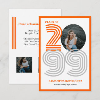Oranje retro grote getallen Afstuderen foto Kaart