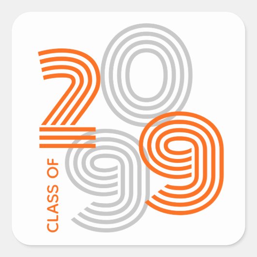 Oranje retro grote getallen klasse van vierkante sticker (Voorkant)