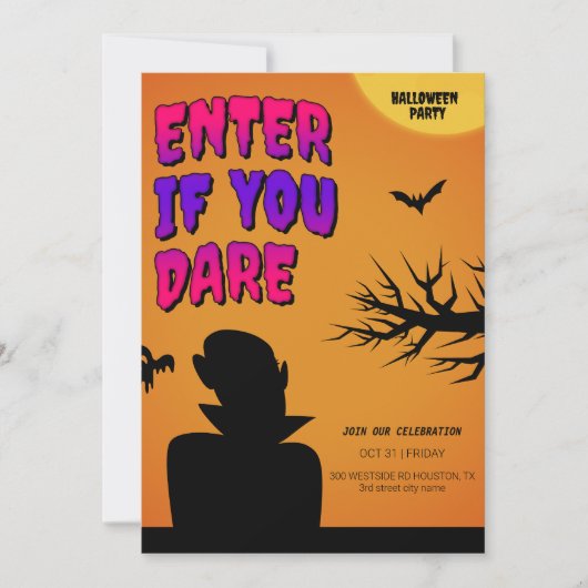 Oranje Retro Halloween uitnodiging, Halloween Nach Kaart (Voorkant)