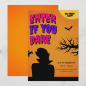 Oranje Retro Halloween uitnodiging, Halloween Nach Kaart (Voorkant / Achterkant)