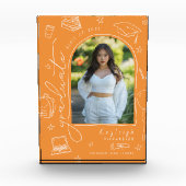 Oranje retro handgetekende Afstuderen fotoblok (Voorkant)