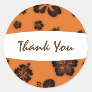 Oranje Retro & Houten Hibiscus Bloem Sticker