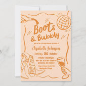 Oranje retro laarzen en bubbelig Vrijgezellenfeest Kaart (Voorkant)