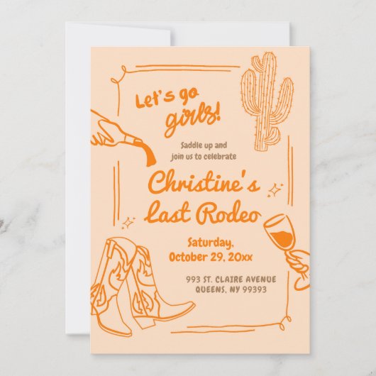 Oranje Retro Laatste Rodeo Cowgirl vrijgezellenfee Kaart (Voorkant)