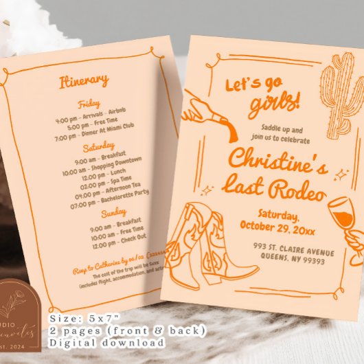 Oranje Retro Laatste Rodeo Cowgirl vrijgezellenfee Kaart
