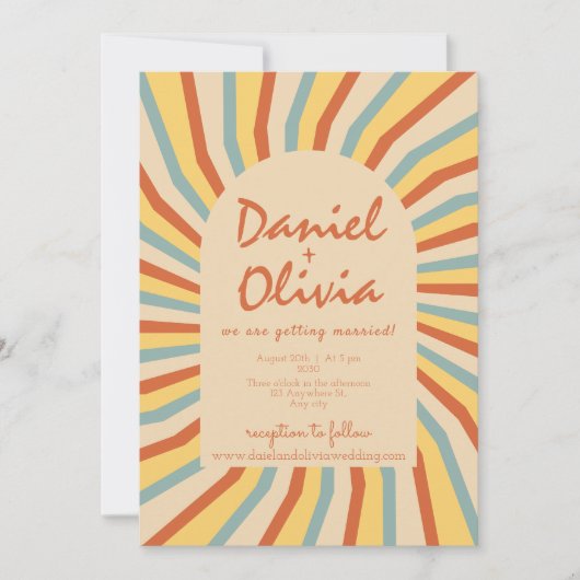 Oranje Retro Line met QR Wedding Kaart (Voorkant)