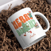 Oranje Retro Merry Bright Aangepaste naam Kerst Mok