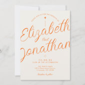 Oranje Retro Modern Script Vet Bruiloft Kaart (Voorkant)