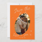 Oranje Retro Moderne Vet Script Foto Huwelijk Save The Date (Achterkant)