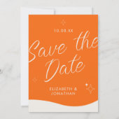 Oranje Retro Moderne Vet Script Trouwdag Save The Date (Achterkant)