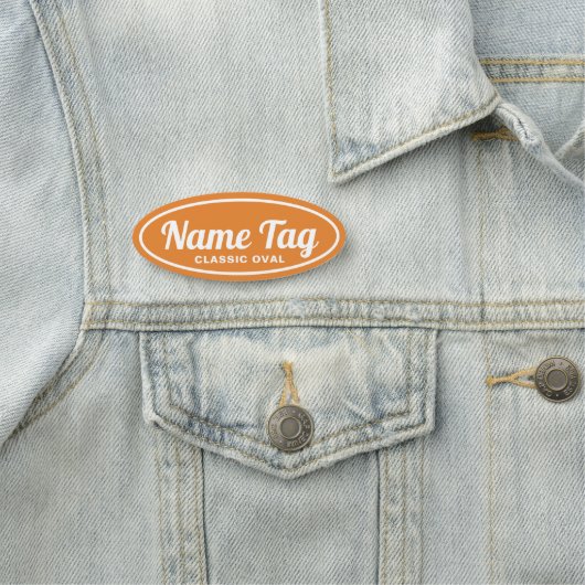 Oranje Retro Oval Classic Name Tag (In situ)