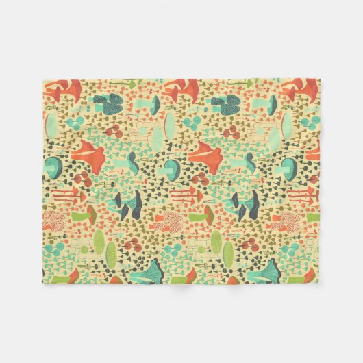 Oranje retro paddenstoel fleece deken (Voorkant (Horizontaal))