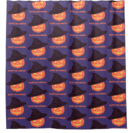 Oranje Retro Pompoen Happy Halloween Douchegordijn