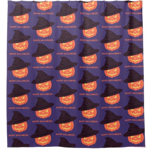 Oranje Retro Pompoen Happy Halloween Douchegordijn (Voorkant)