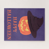 Oranje Retro Pompoen Happy Halloween Jigsaw Puzzel (Horizontaal)