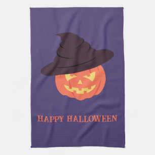 Oranje Retro Pompoen Happy Halloween Theedoek