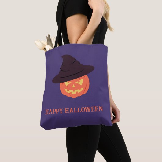 Oranje Retro Pompoen Happy Halloween Tote Bag (Dichtbij)