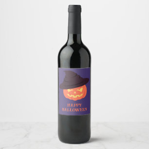 Oranje Retro Pompoen Happy Halloween Wijnlabel Wijn Etiket