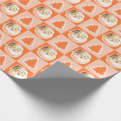 Oranje Retro Santa Claus Kerstboom Plaid Cadeaupapier (Hoek)