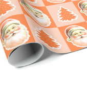 Oranje Retro Santa Claus Kerstboom Plaid Cadeaupapier (Rol Hoek)