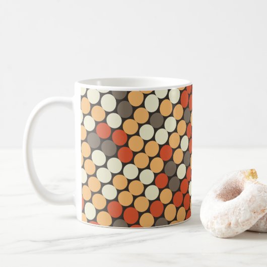 Oranje retro stippen koffiemok (Met donut)