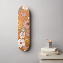 Oranje Retro Style Floral Pattern Hippie Boho 70's Persoonlijk Skateboard