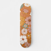 Oranje Retro Style Floral Pattern Hippie Boho 70's Persoonlijk Skateboard (Voorkant)