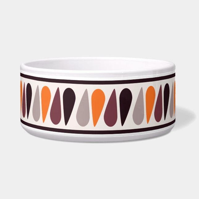 Oranje Retro Teardrop Pattern Ceramic Dog Bowl Voerbakje (Voorkant)