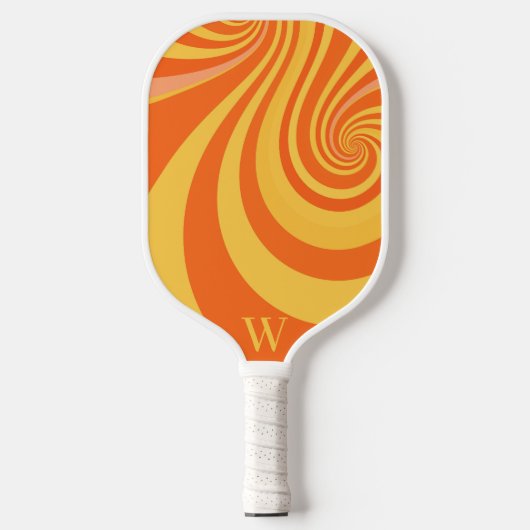 Oranje retro twirl monogram pickleball paddle (Voorkant)