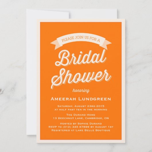 ORANJE RETRO TYPOGRAFIE | BRIDAL SHOWER INVITATION KAART (Voorkant)