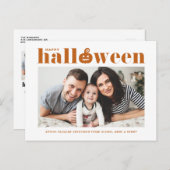Oranje Retro Typografie Happy Halloween Aankondigingskaart (Voorkant / Achterkant)