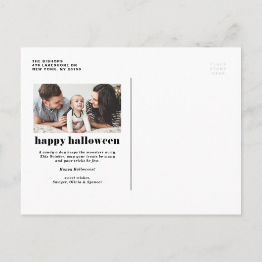 Oranje Retro Typografie Happy Halloween Aankondigingskaart (Achterkant)