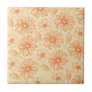 Oranje Retro Vintage Y2K Bloem Patroon Tegeltje