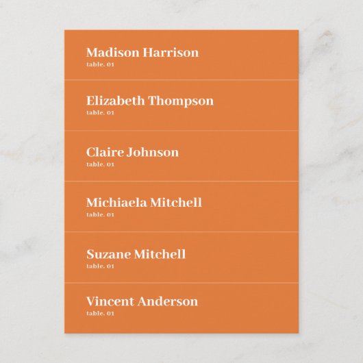 Oranje Retro Wedding Place Card DIY Kaart (Voorkant)