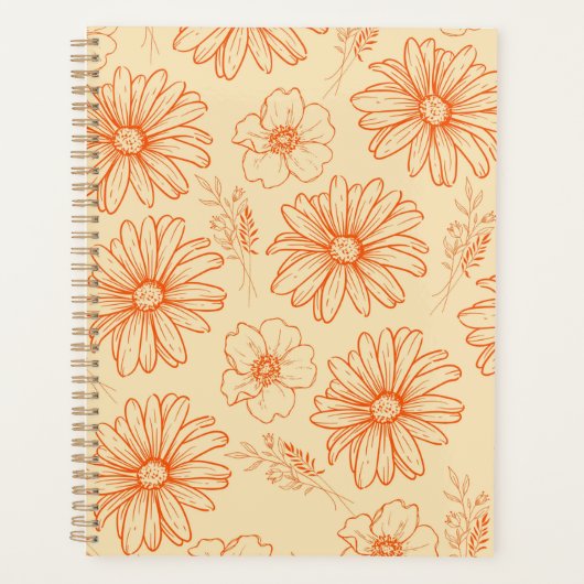 Oranje Retro Y2K bloempatroon Planner (Voorkant)