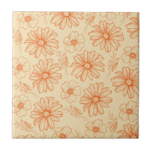 Oranje Retro  Y2K bloempatroon