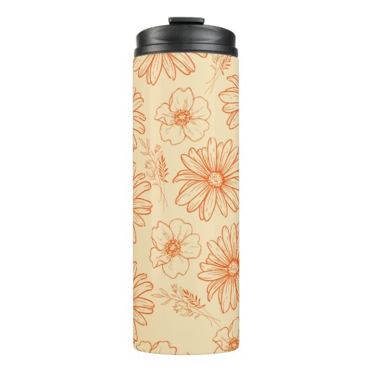 Oranje Retro Y2K bloempatroon Thermosbeker (Voorkant)
