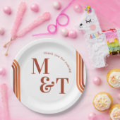 Oranje retro-zeven stripes | Weddenschapsmonogram Papieren Bordje (Feest)