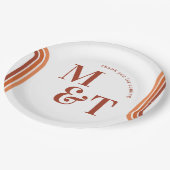 Oranje retro-zeven stripes | Weddenschapsmonogram Papieren Bordje (Gekanteld)