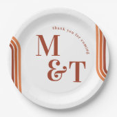 Oranje retro-zeven stripes | Weddenschapsmonogram Papieren Bordje (Voorkant)