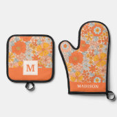 Oranje retrorventilator ovenwant & pannenlap set (Voorkant)