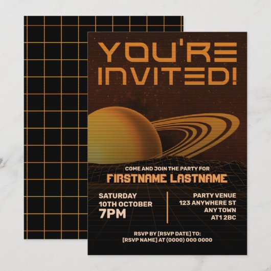 Oranje retrowave party uitnodiging (Voorkant / Achterkant)