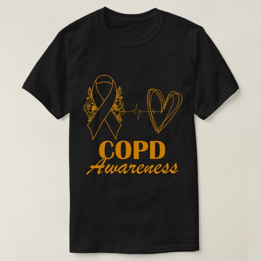 Oranje ribbon-hartslag bestrijding COPD-bewustword T-shirt (Design voorkant)
