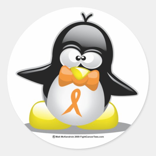 Oranje Ribbon Penguin Ronde Sticker (Voorkant)